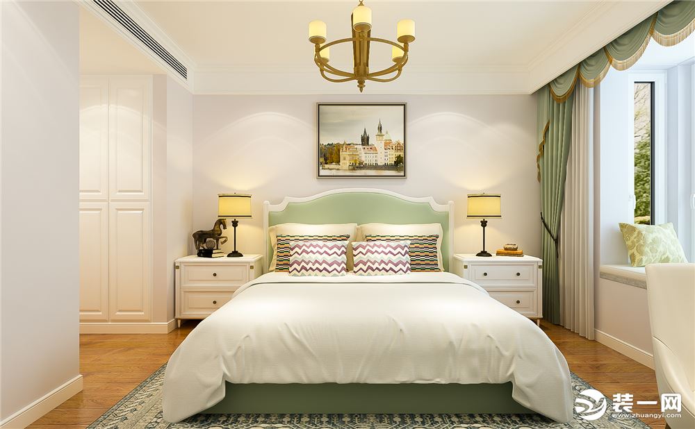 卧室显得宽敞明亮，清新干净的装扮，没有过多的装饰，整齐的空间可以让人瞬间神清气爽，纯洁的色调增添了舒