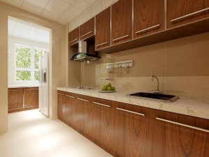 廚房里功能規劃合理，一切都井然有序，定制款的櫥柜，清新自然、簡約大氣。白色的窗戶讓廚房更加通透，陽光