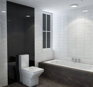 【卫生间】简单而干净是卫生间的基本需求，时尚而大气，黑白瓷砖的搭配，简单大方，长长的浴缸是沐浴的舒适