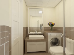 【卫生间】卫生间有着干湿隔离的空间，宽敞大气，不同颜色的瓷砖带来了层次感，整洁的装饰，在大浴室镜的衬