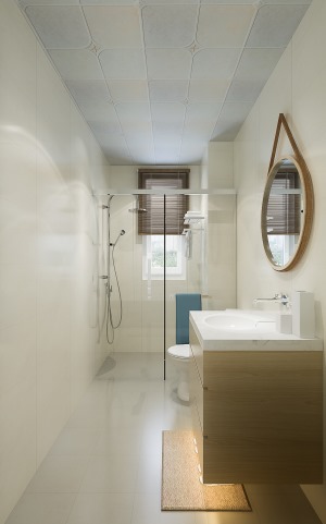 卫生间干湿分离，通透明亮，木质家具陈设更显示出另一番格调，整个空间干净清爽，雅洁清新，环保卫生。洗去