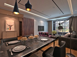 三居室现代简约时尚舒适设计 餐厅效果图
