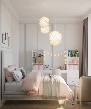 少女的房间总是梦幻浪漫，云朵的吊灯，与粉嫩的搭配，点亮少女的空间。