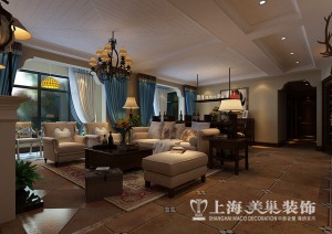 郑州二号城邦双拼160平四居室美式风格装修客厅沙发