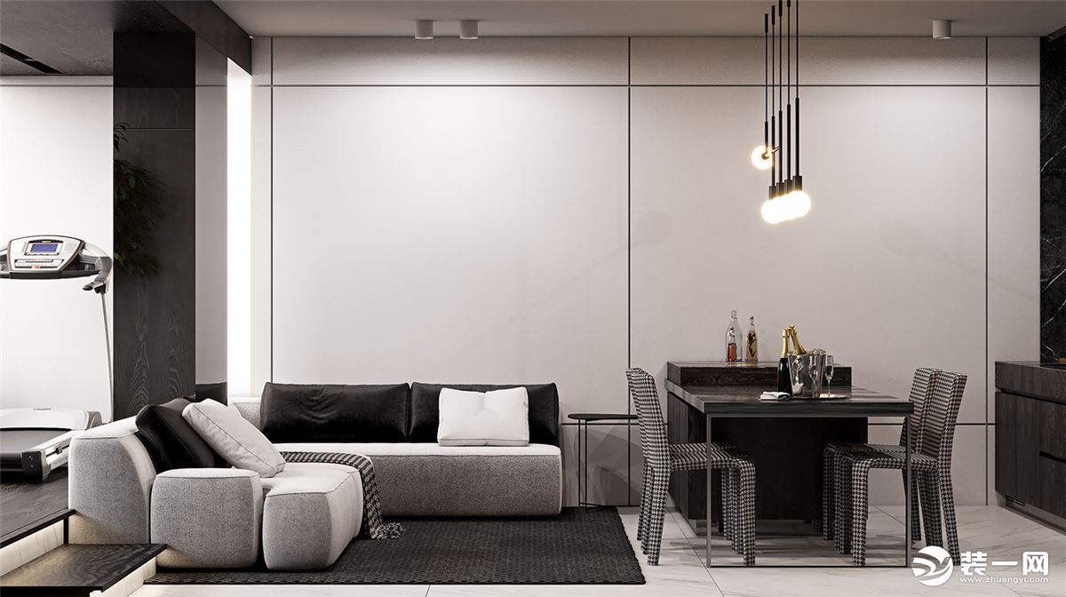 黑白灰的色调搭配，柔软舒适的沙发组合的设计，可以随意摆放，