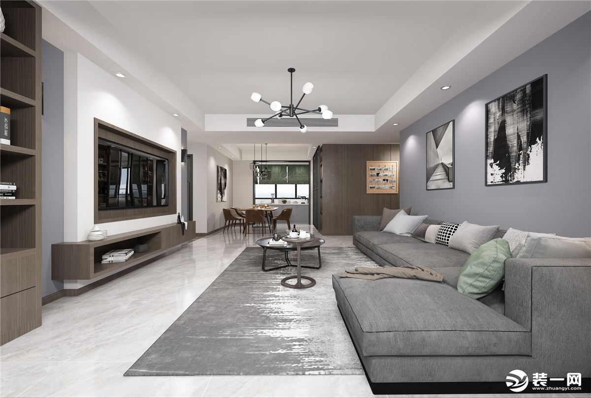 客厅，营造一个灰色系的简约质感空间，布沙发与精心搭配抱枕融合，圆形简约茶几，软装的精心搭配，只为简约