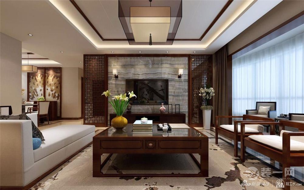 郑州啟福城三居室143平新中式风格客厅