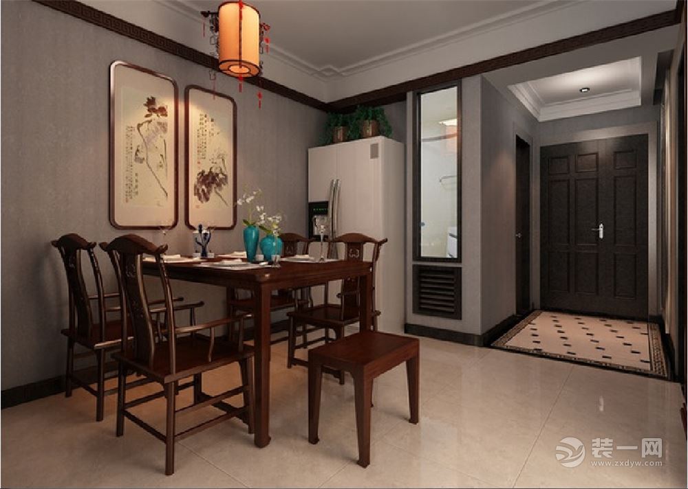 120㎡三居中式风格餐厅背景墙装修效果图-中式风格餐桌餐椅图片