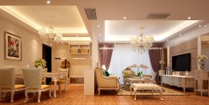 广州富春山居140平米三居室欧式风格客餐厅效果图