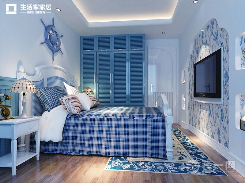 上海静安四季96平米两居室地中海风格卧室