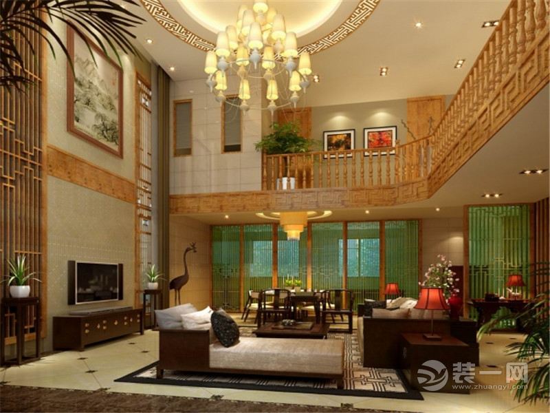 上海东苑大千美墅230平米别墅中式风格客厅
