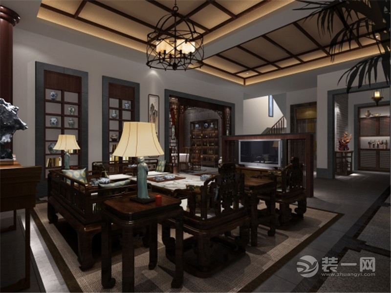 上海中粮天悦壹号280平米别墅中式风格客厅