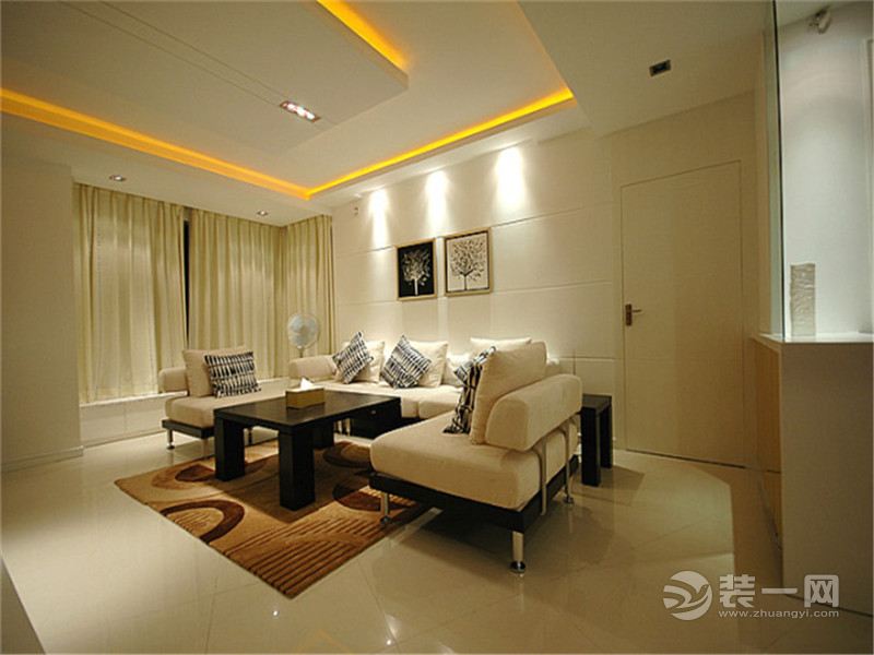 上海申江花苑90平米三居室简约风格客厅