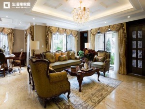上海御墅花園252平米別墅典雅美式風格客廳