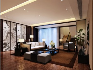 上海银泰苑129平米三居室中式风格客厅