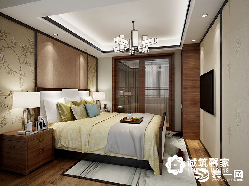 房间内的顶面基本于客厅相呼应，简单的木线条走边，中式的感觉越加明显。