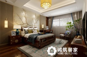 主卧卧室的设计不只是豪华大气，更多的是惬意和浪漫。整体给人一种舒适温馨的家的感觉。