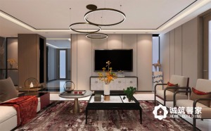 整体设计加入更多的现代元素，让空间时尚大气，搭配业主喜欢的中式沙发家具，彰显新中式的美感
