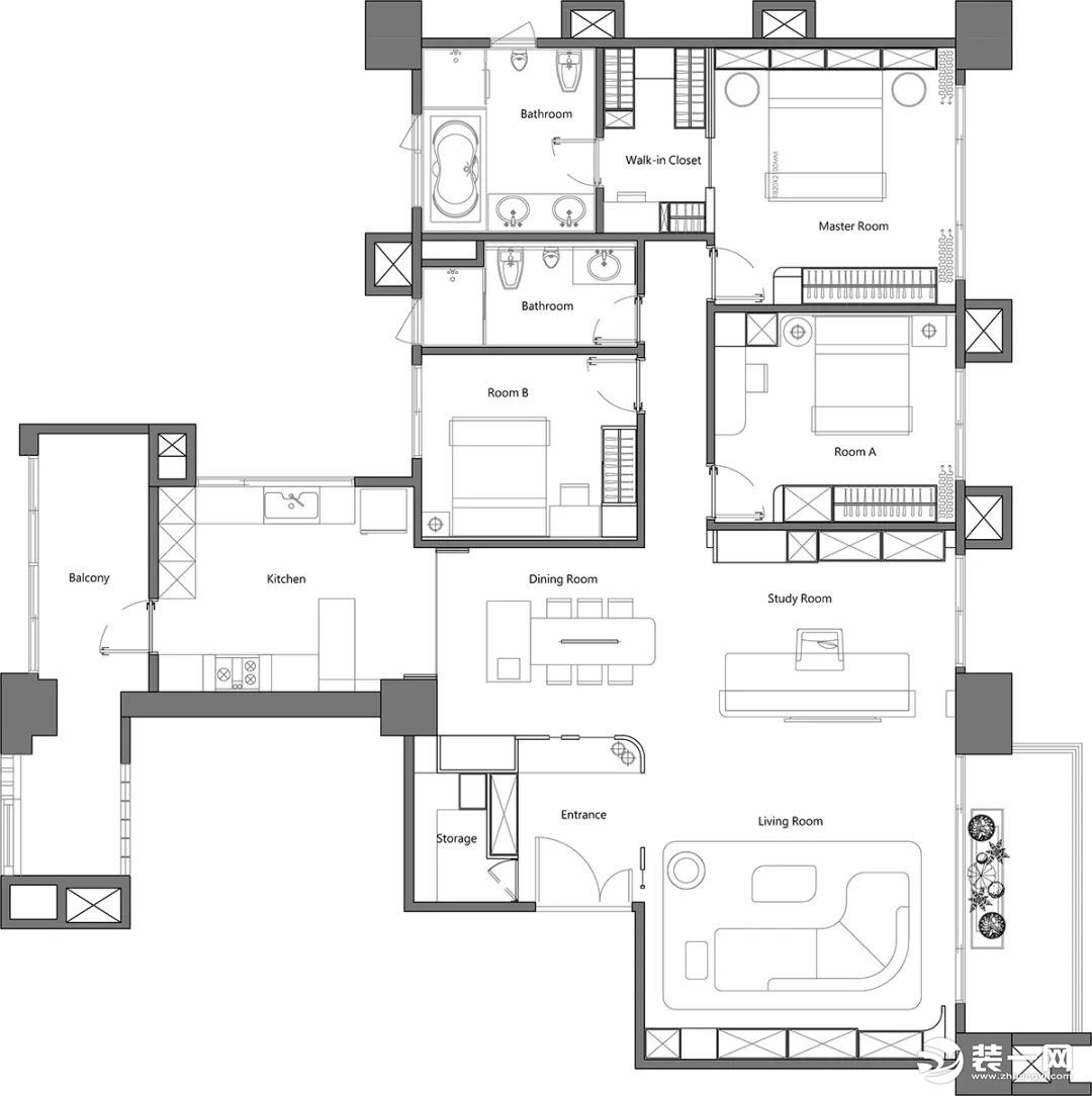 這套住宅  面積：165㎡            格局：3 房 2 廳 2 衛(wèi)   居住人數(shù)：2 大