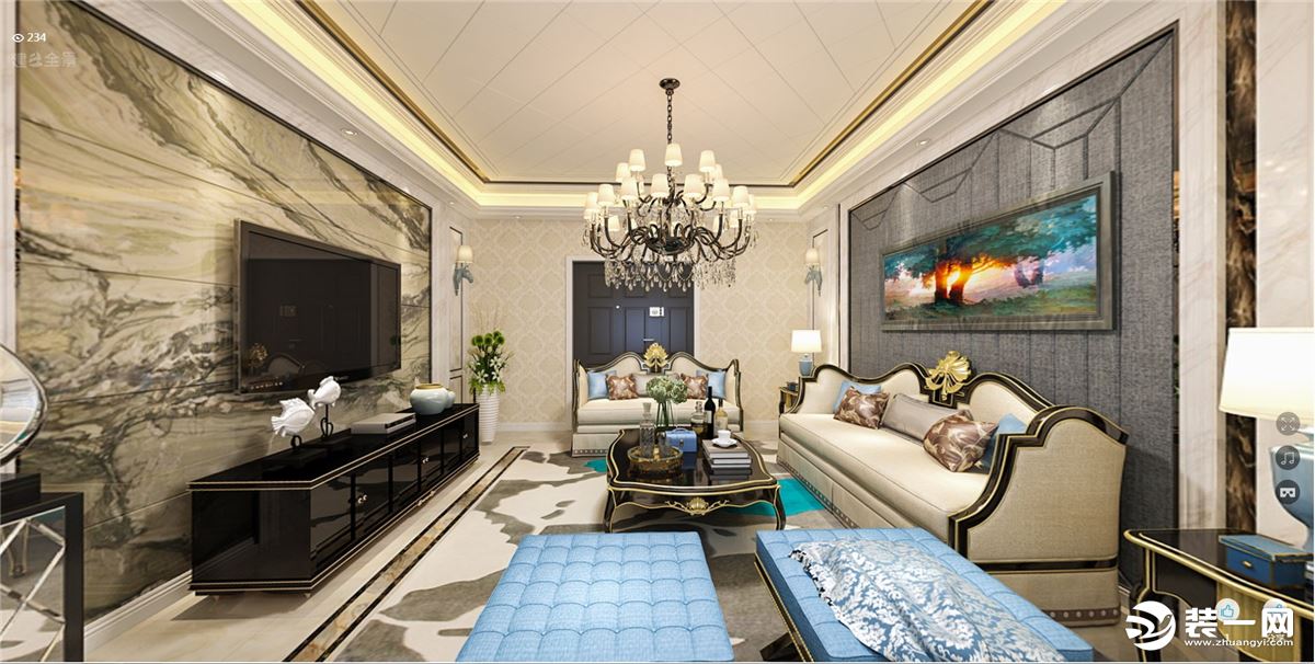 简欧客厅以浅色调为主，背景采时尚的现代元素设计
