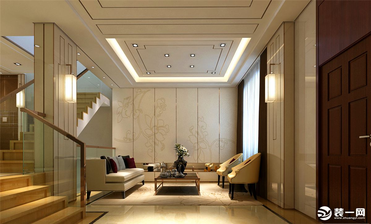 珠海华发世纪城278平别墅新中式风格楼梯装修效果图