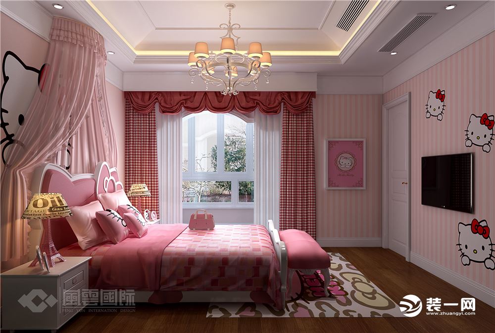 荡漾在粉色的气息中，寻找爱丽丝仙境的惊奇和淘气。床头的帷幔散露出公主可爱，在这样的氛围中入睡当然会美