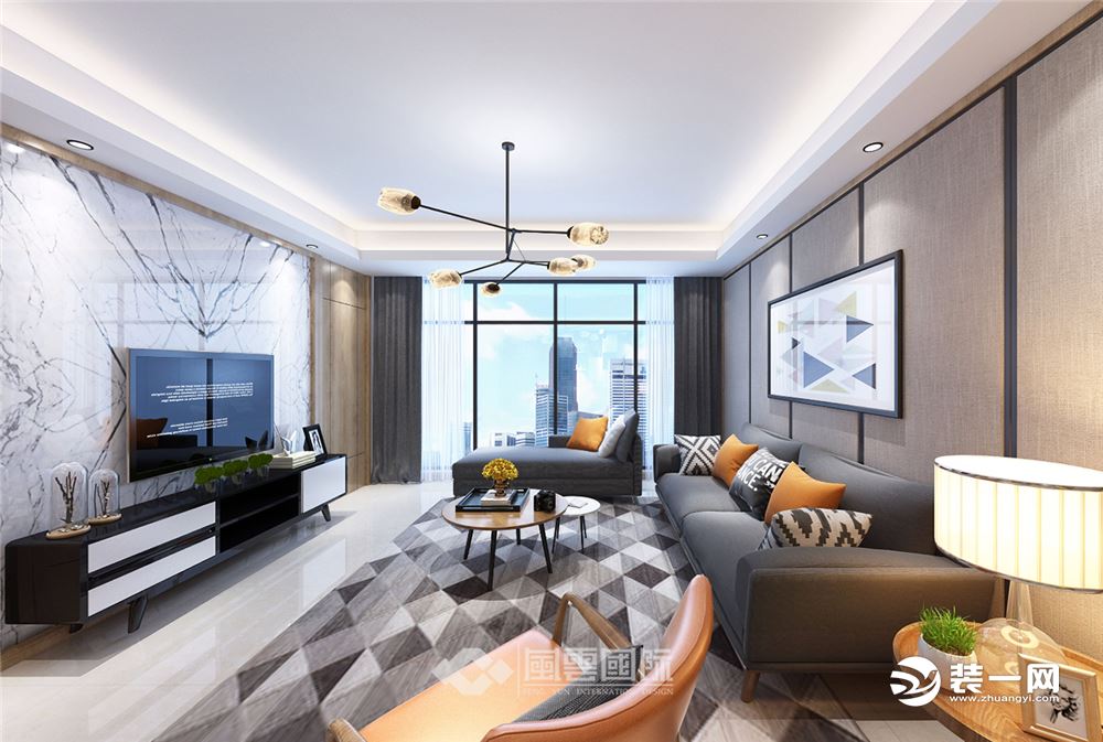 新中式风格装修设计的客厅在白色与柔色的搭配之中呈现出空间中流淌的雅致与禅意