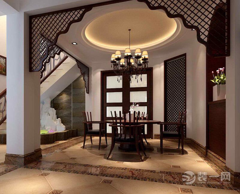 南昌万科润园186平米复式欧式古典餐厅-壁纸，酒柜，餐桌，储物柜