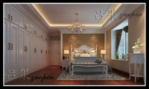 南昌翠湖苑160平米四居室欧式风格主卧室-床头柜，床，灯，瓷砖，隐形门