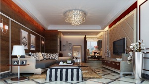 南昌联泰滨江120平米三居室新古典风格客厅-壁纸，电视柜，茶几