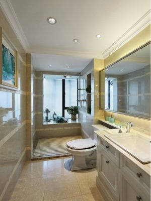 南昌联泰滨江120平米三居室新古典风格卫生间-浴缸，灯具，浴室柜，瓷砖