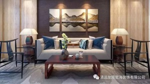 新中式客厅沙发墙装修图新中式风格的墙面设计充分演绎了中式传统美学的内涵与当前时代背景下人们的审美取向