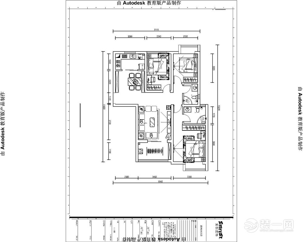 郑州保利百合-109平米三居室-现代简约风格平面户型图