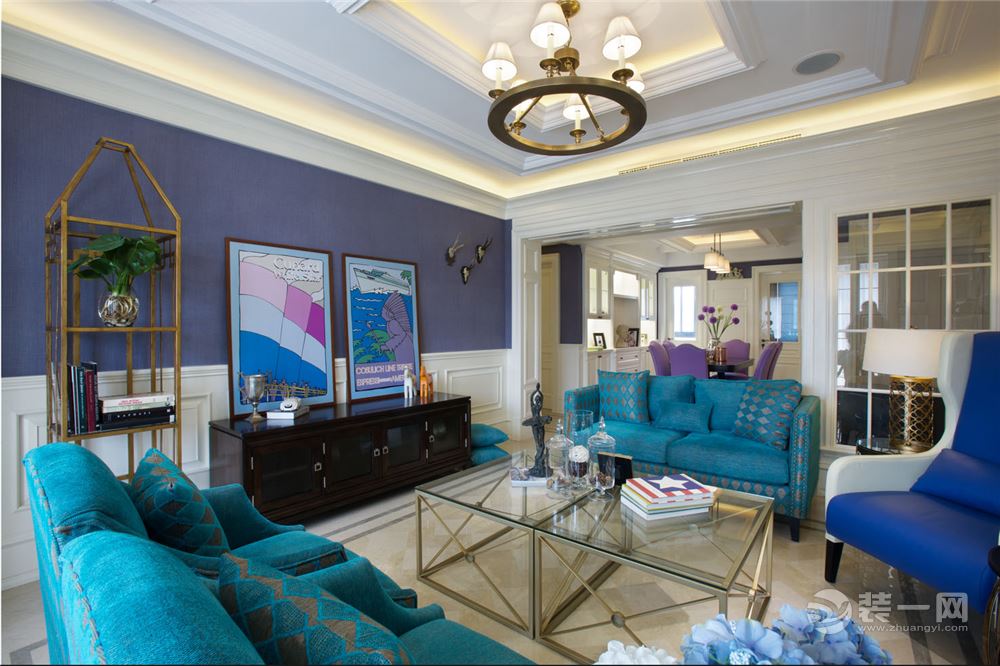 172平方米 北美风格 四室两厅 优雅的紫色和蓝色
