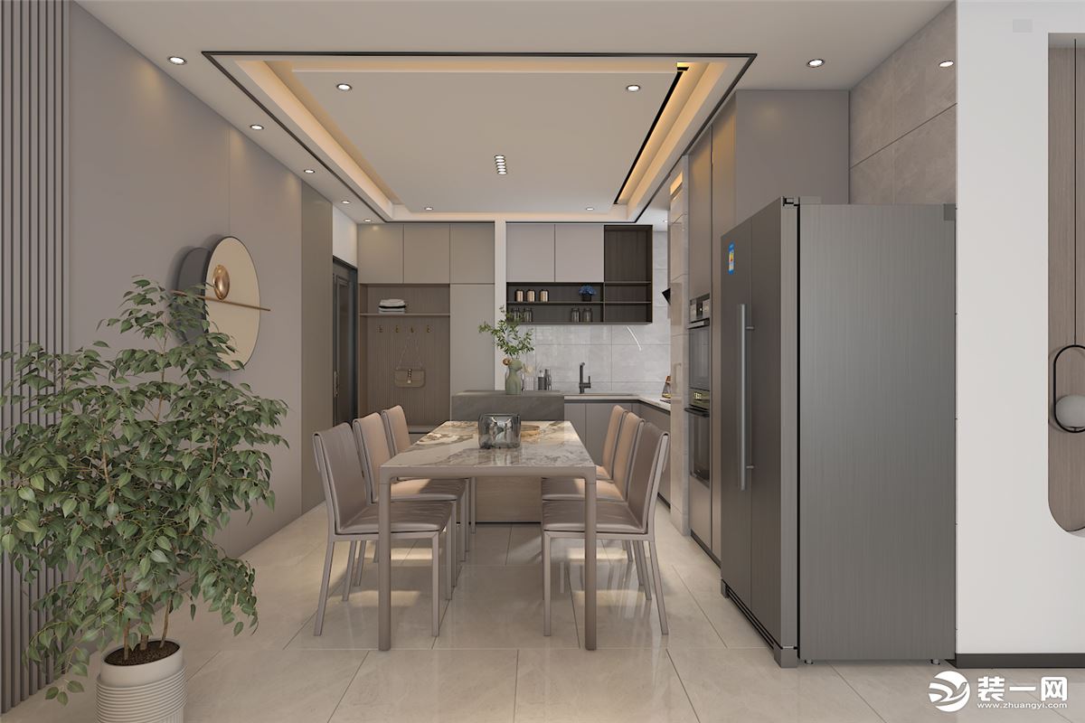 把厨房做成开放式厨房，增加厨房和餐厅增加导台设计使家里更有空间感和功能划分的形式