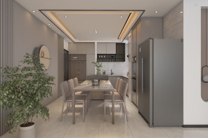 把厨房做成开放式厨房，增加厨房和餐厅增加导台设计使家里更有空间感和功能划分的形式