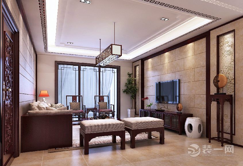 中式风格三居室客厅装修设计