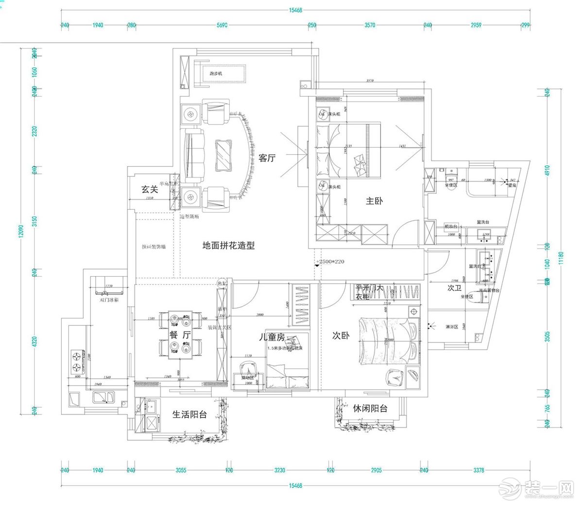  【合建装饰】世纪花园 现代轻奢三室-设计图