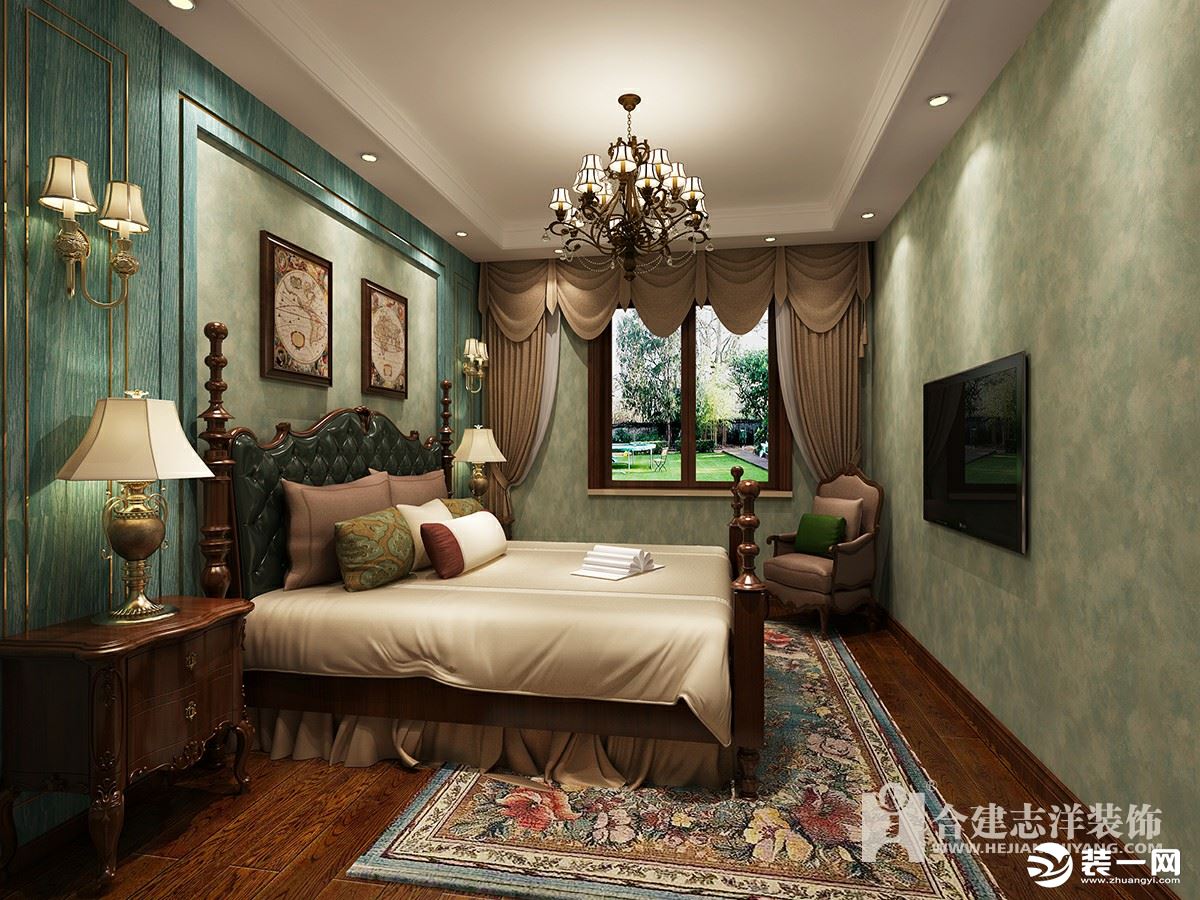 卧室：色彩亮丽，美式风格，整个空间简洁，大方