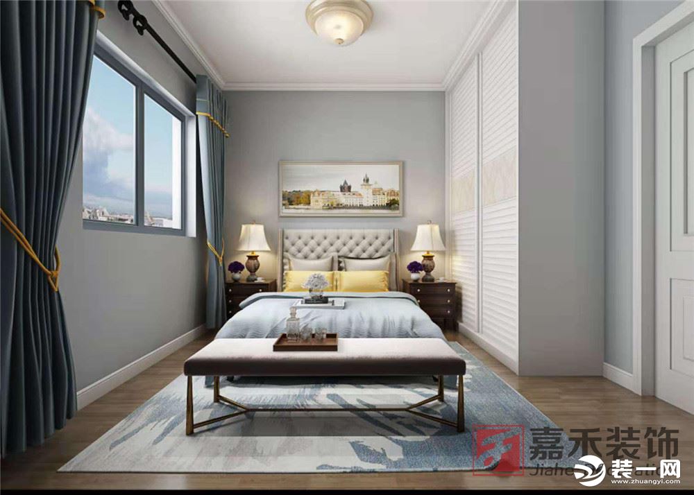 【嘉禾装饰】江畔大地C3户型130平三室简美风格装修效果图卧室