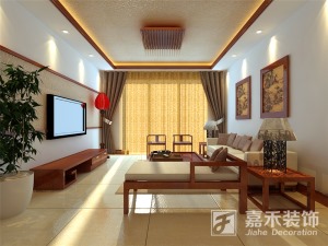 【嘉禾装饰】平湖天下120平三居中式风格装修效果图客厅