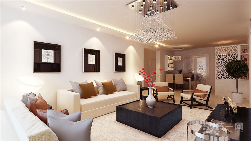 新湖青蓝国际104平三居室现代风格半包3.7万装修效果图客厅