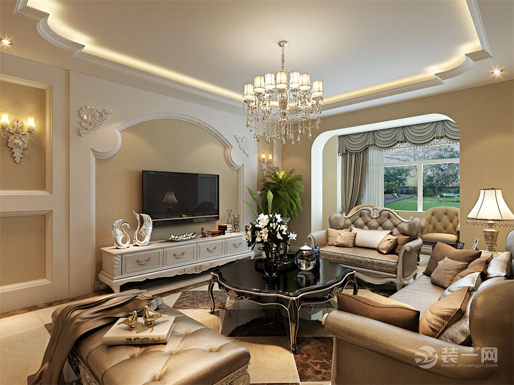 保利达翠堤湾120平三居室欧式风格半包4.2万装修效果图客厅