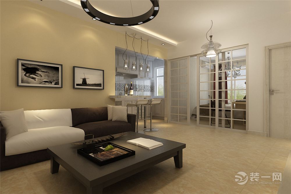 九洲湾景汇65平二居室现代风格装修效果图客厅
