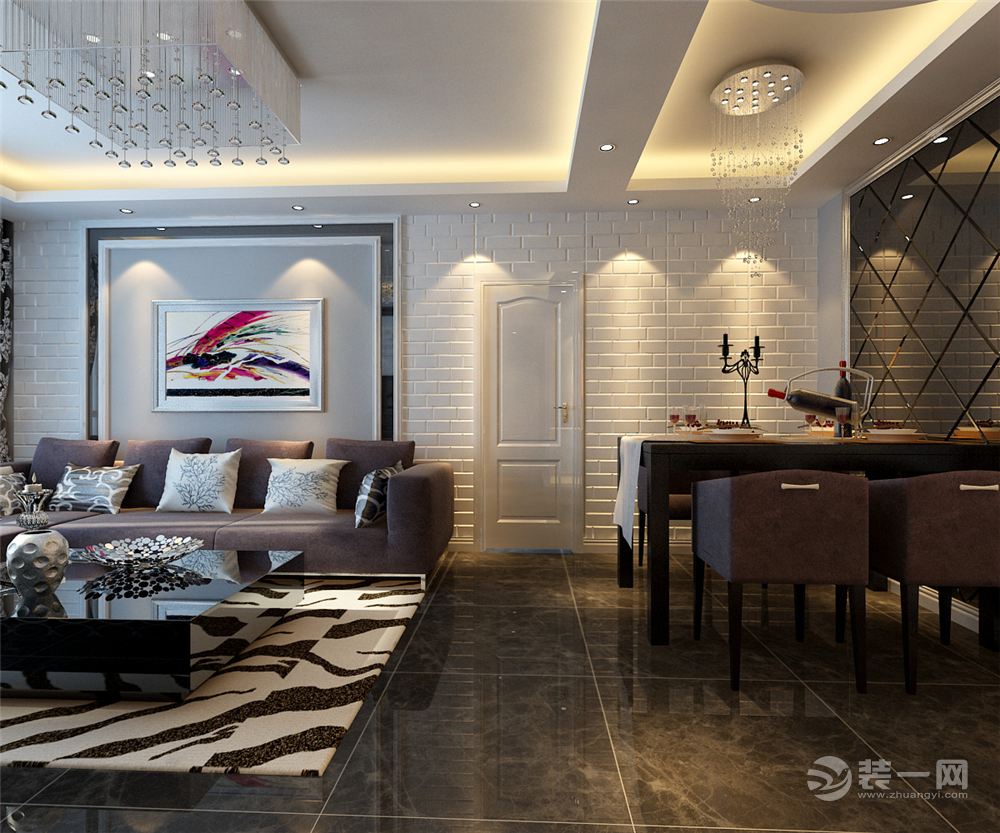 庆大香格经典126平三居室现代风格半包4.7万装修效果图客厅