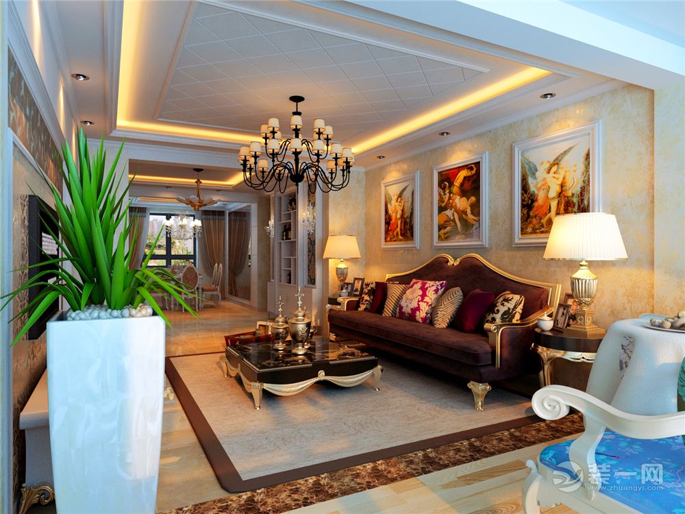东方银座130平三居室美式风格半包4.5万装修效果图客厅