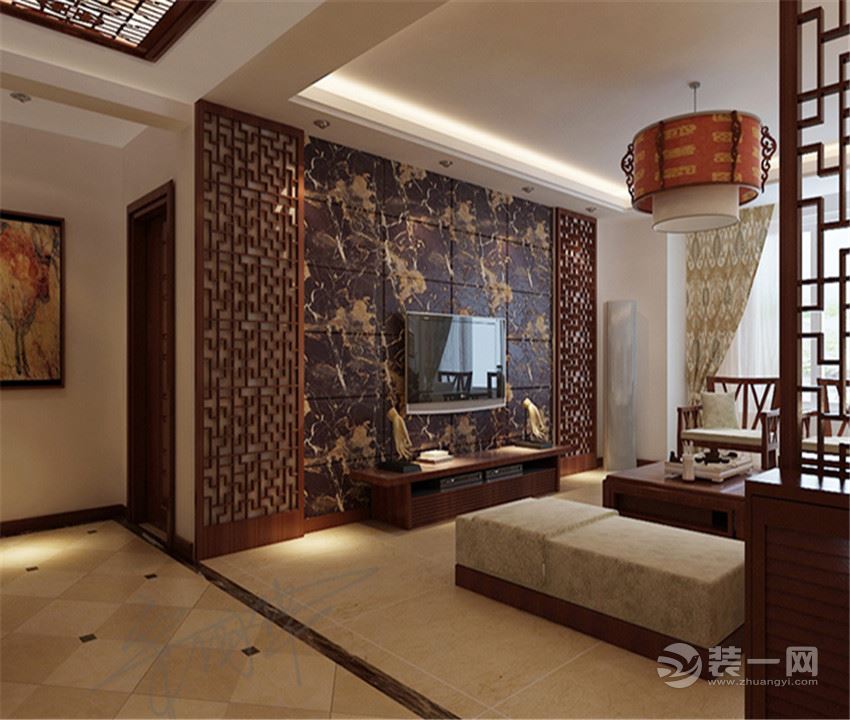 中海国际167平三居室新中式风格半包7.3万装修效果图客厅