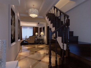 运通三号地108平三居室欧式风格全包8.8万装修效果图楼梯