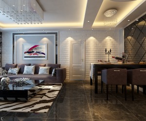 庆大香格经典126平三居室现代风格半包4.7万装修效果图客厅
