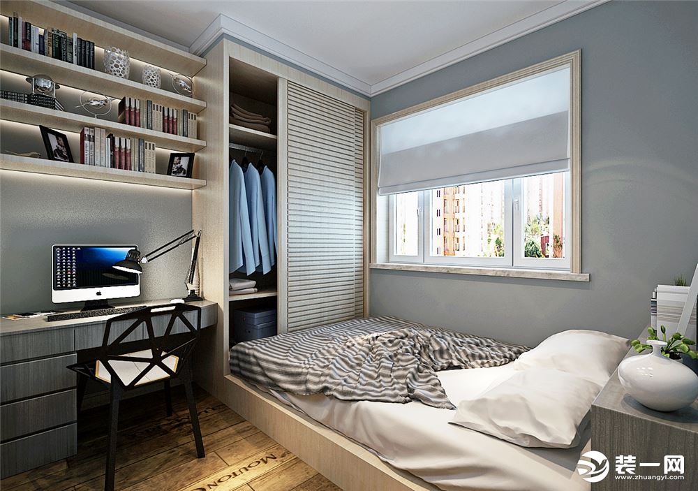 哈尔滨华润装饰 阳光印象53㎡ 两室一厅 北欧风格卧室榻榻米书房效果图